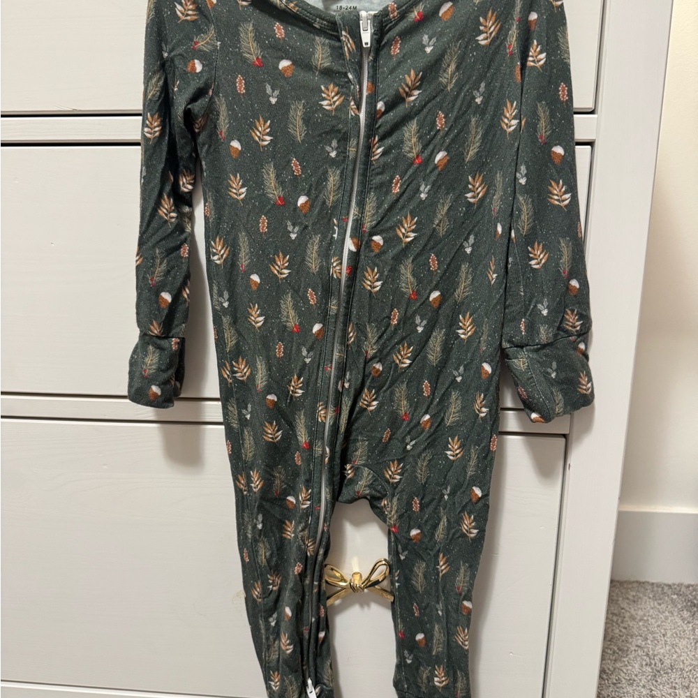 Leaf Print Kids Footie Pajamas